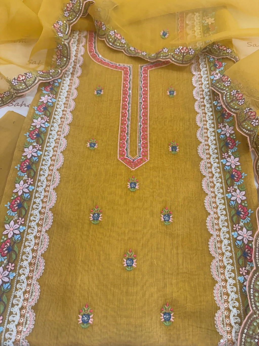 Pure Mul Chanderi Suit Set with Fine Organza Dupatta