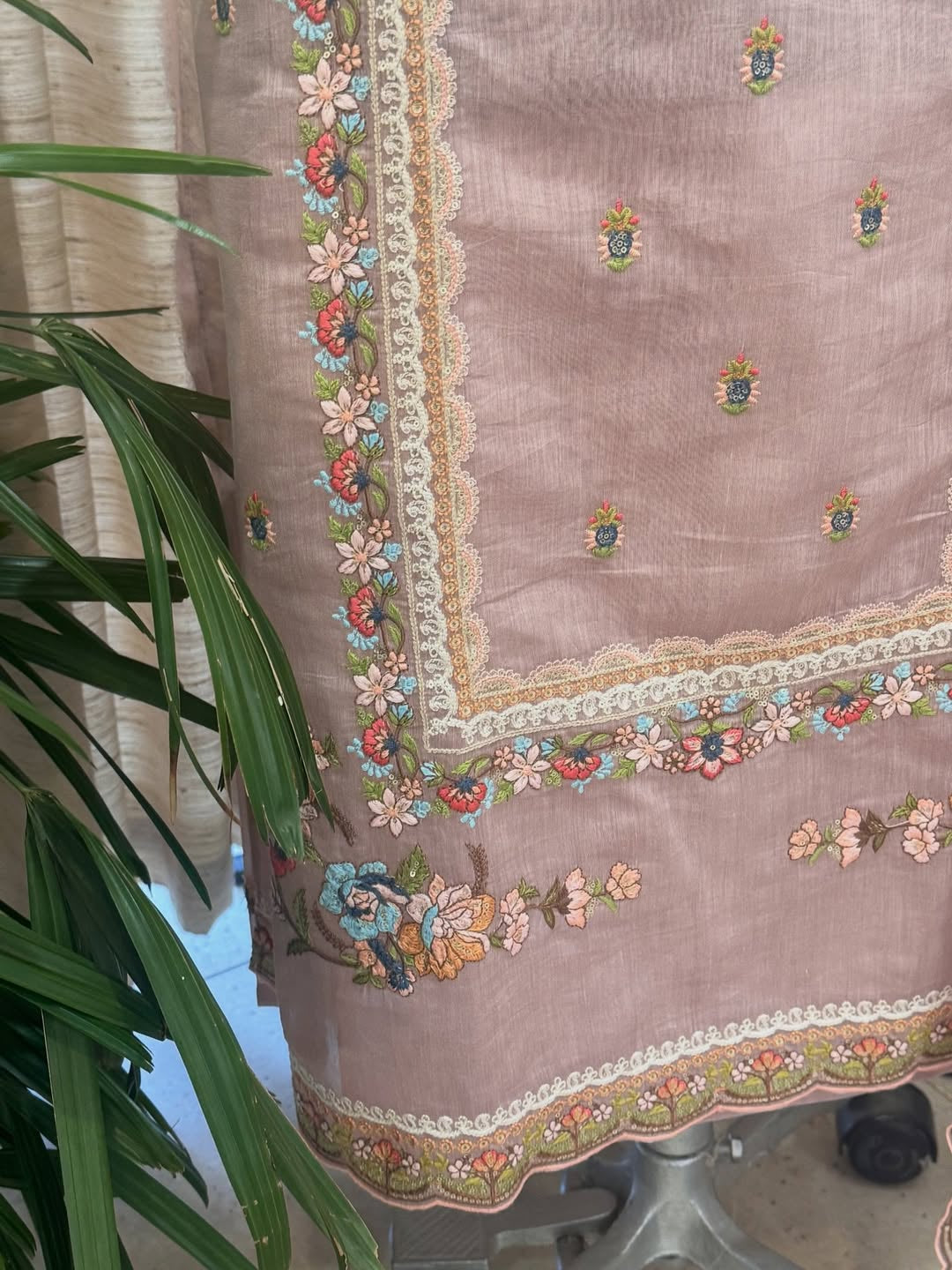 Pure mulchanderi kurta paired with fine organza dupatta