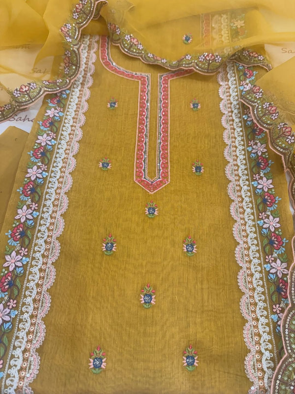 Pure mulchanderi kurta paired with fine organza dupatta