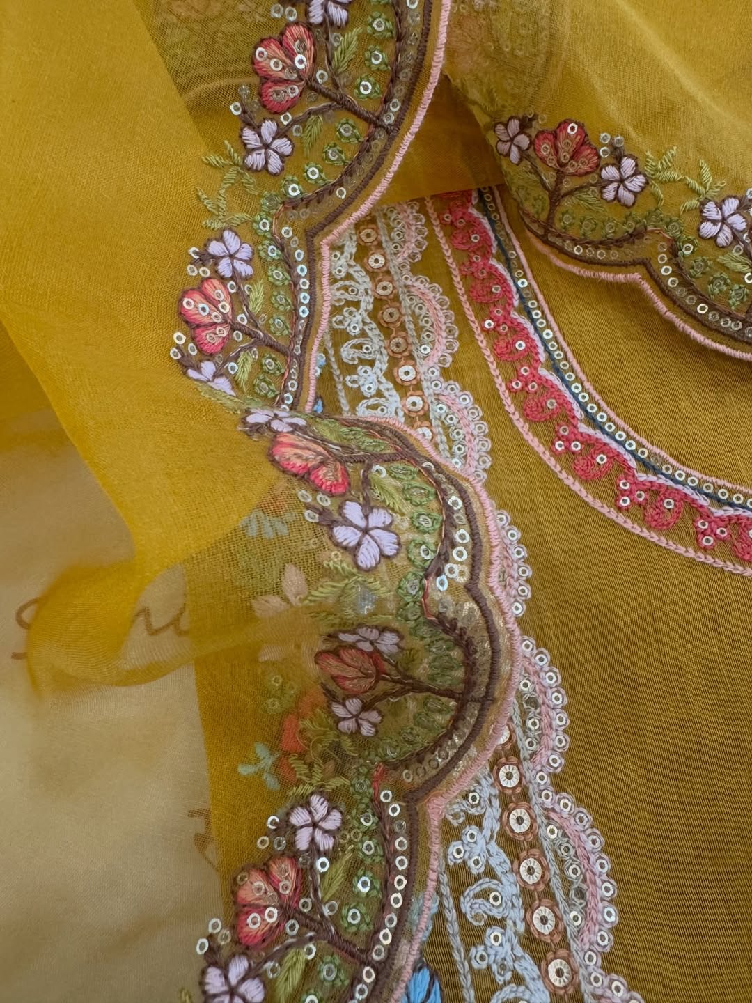 Pure mulchanderi kurta paired with fine organza dupatta