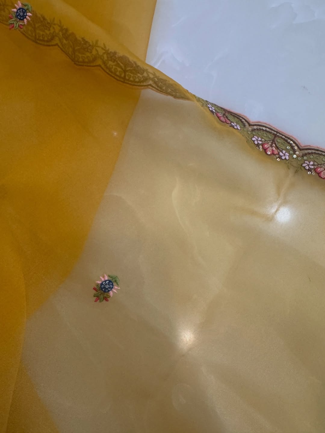 Pure mulchanderi kurta paired with fine organza dupatta