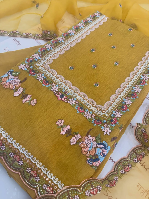 Pure mulchanderi kurta paired with fine organza dupatta