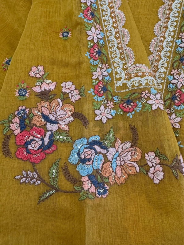 Pure mulchanderi kurta paired with fine organza dupatta