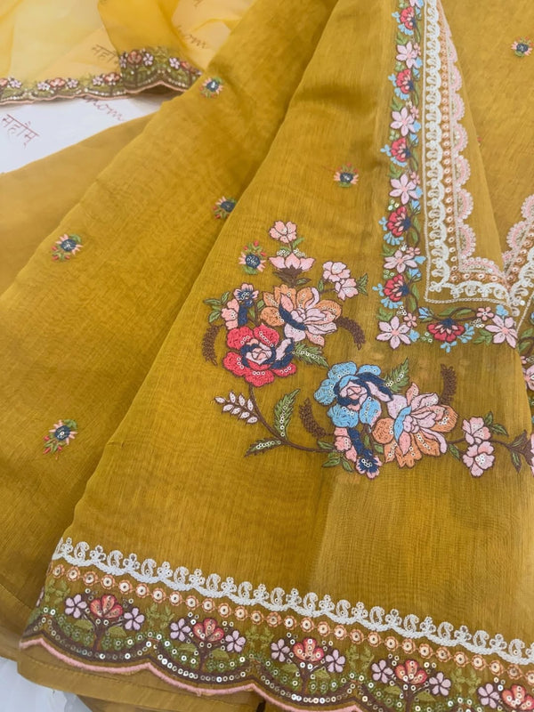 Pure mulchanderi kurta paired with fine organza dupatta