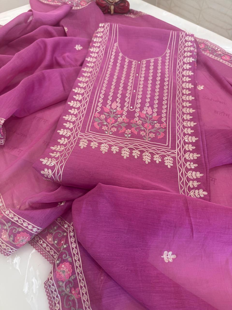 Aari Thread Embroidered Kurta Dupatta Set
