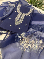 Pure Organza Thread Work Suit Set with Silk Organza Bandhani Dupatta