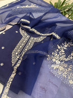 Pure Organza Thread Work Suit Set with Silk Organza Bandhani Dupatta