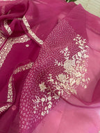 Pure Organza Thread Work Suit Set with Silk Organza Bandhani Dupatta