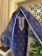 Pure Organza Thread Work Suit Set with Silk Organza Bandhani Dupatta