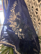 Pure Organza Thread Work Suit Set with Silk Organza Bandhani Dupatta