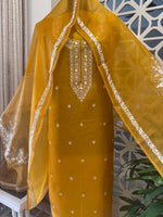 Pure Organza Thread Work Suit Set with Silk Organza Bandhani Dupatta