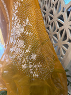 Pure Organza Thread Work Suit Set with Silk Organza Bandhani Dupatta
