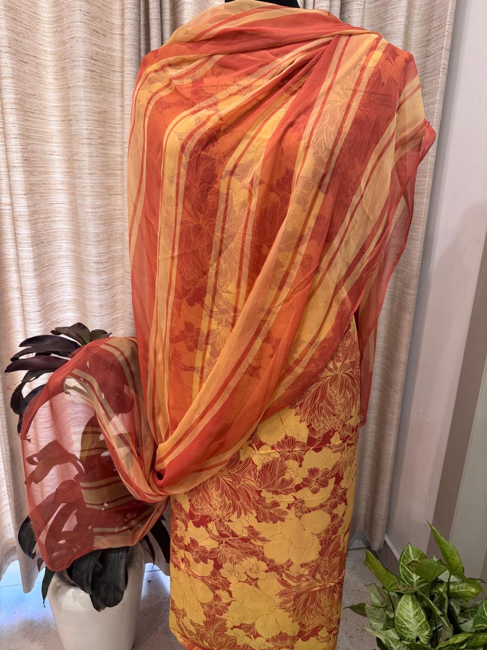 Digitally Printed Fine Crepe Suit Set with Chiffon Dupatta