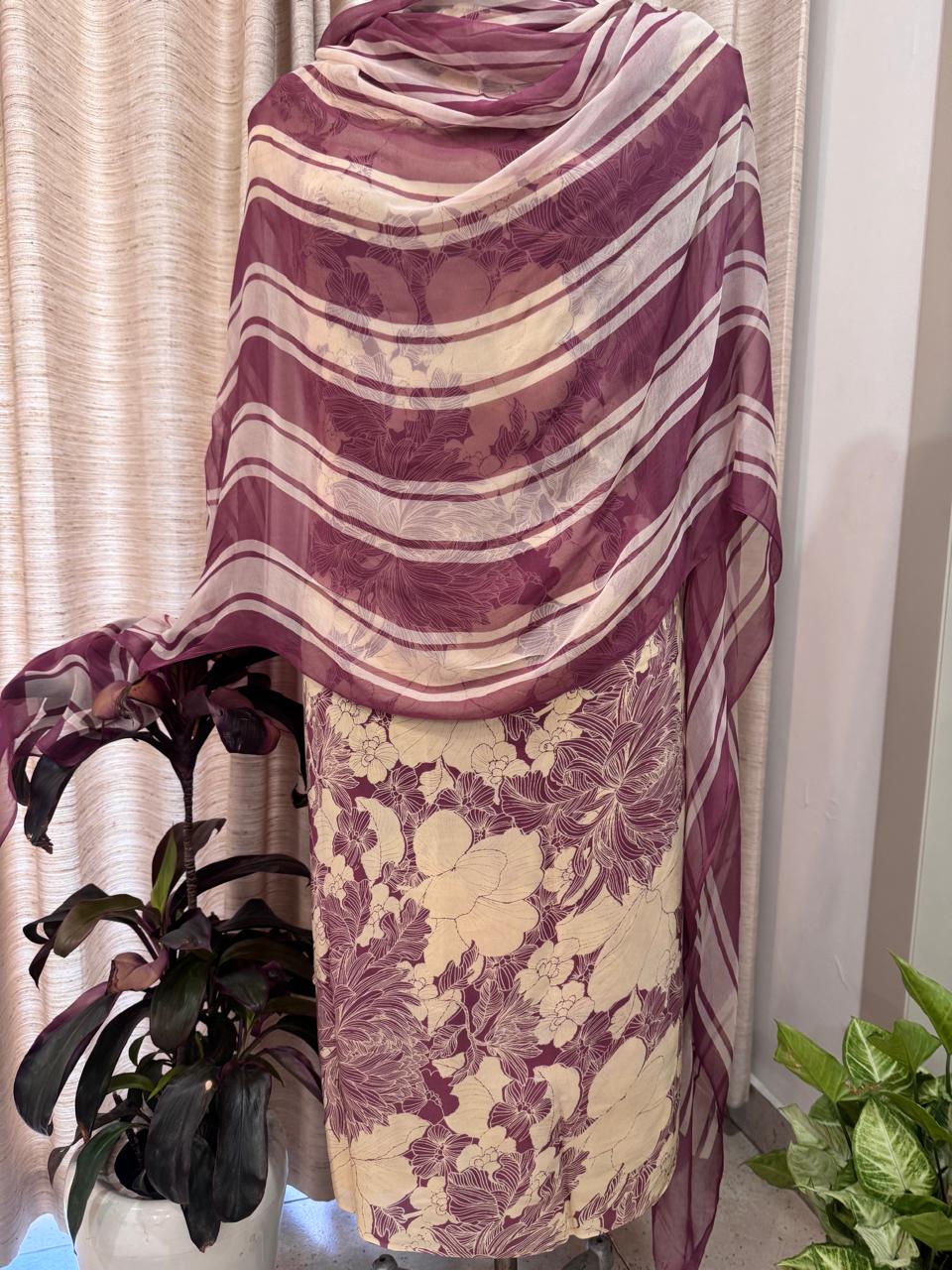 Digitally Printed Fine Crepe Suit Set with Chiffon Dupatta