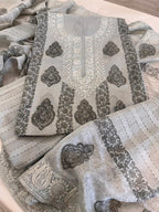 Pure Mul Chanderi Block Print & Lucknowi Chikankari Suit Set