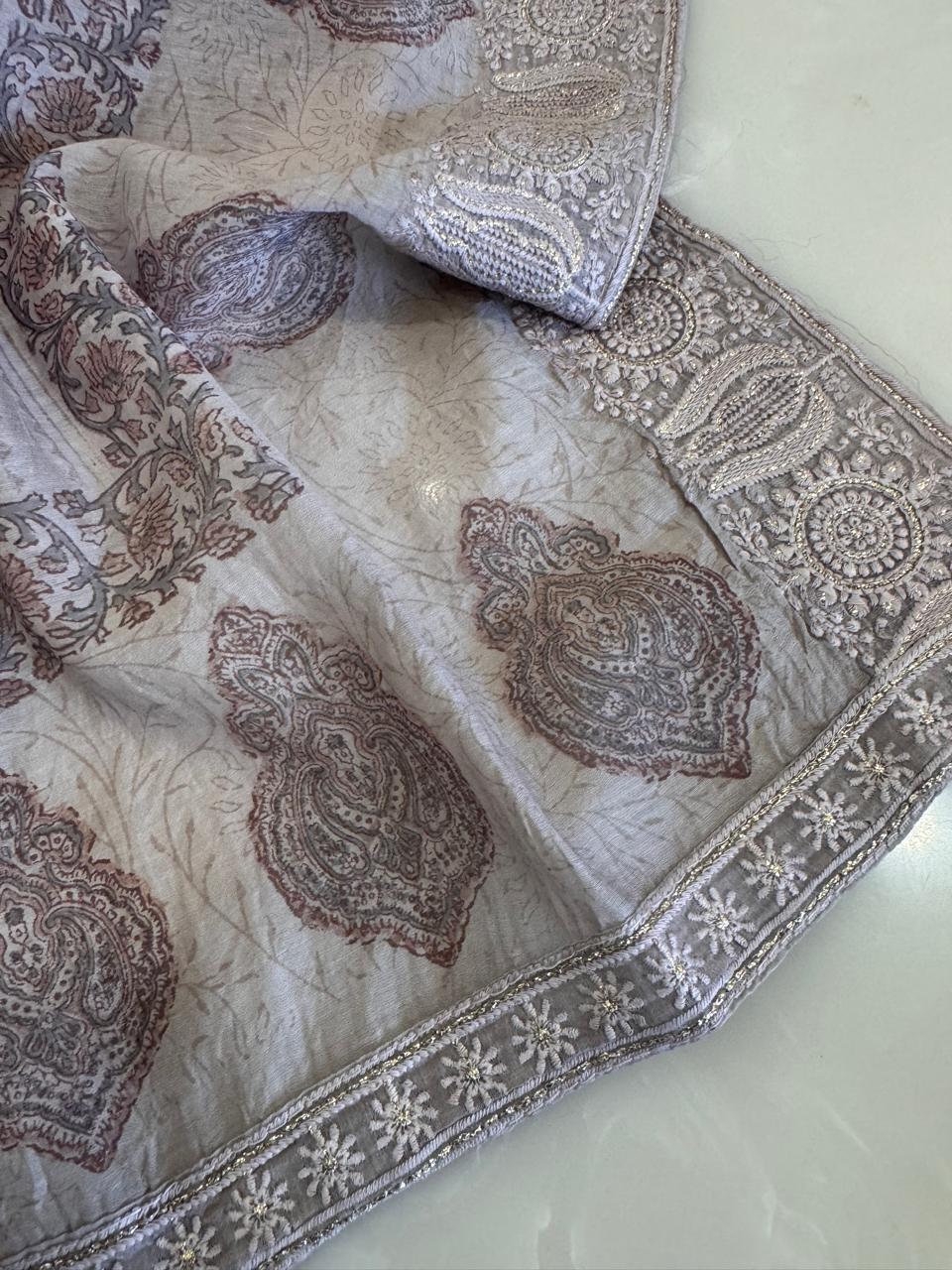 Pure Mul Chanderi Block Print & Lucknowi Chikankari Suit Set