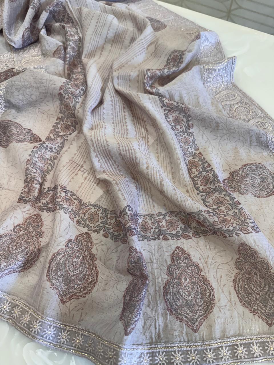 Pure Mul Chanderi Block Print & Lucknowi Chikankari Suit Set