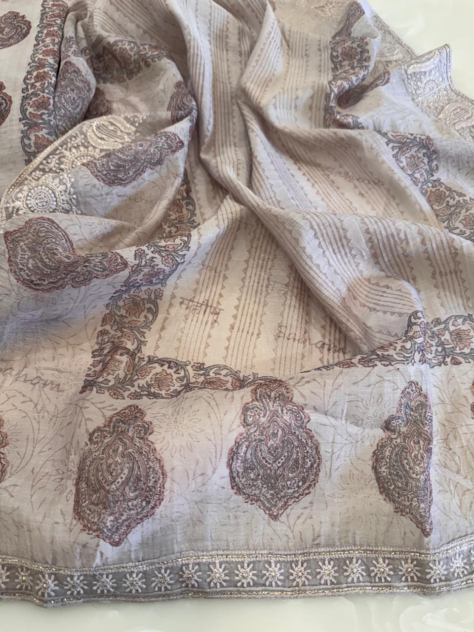 Pure Mul Chanderi Block Print & Lucknowi Chikankari Suit Set