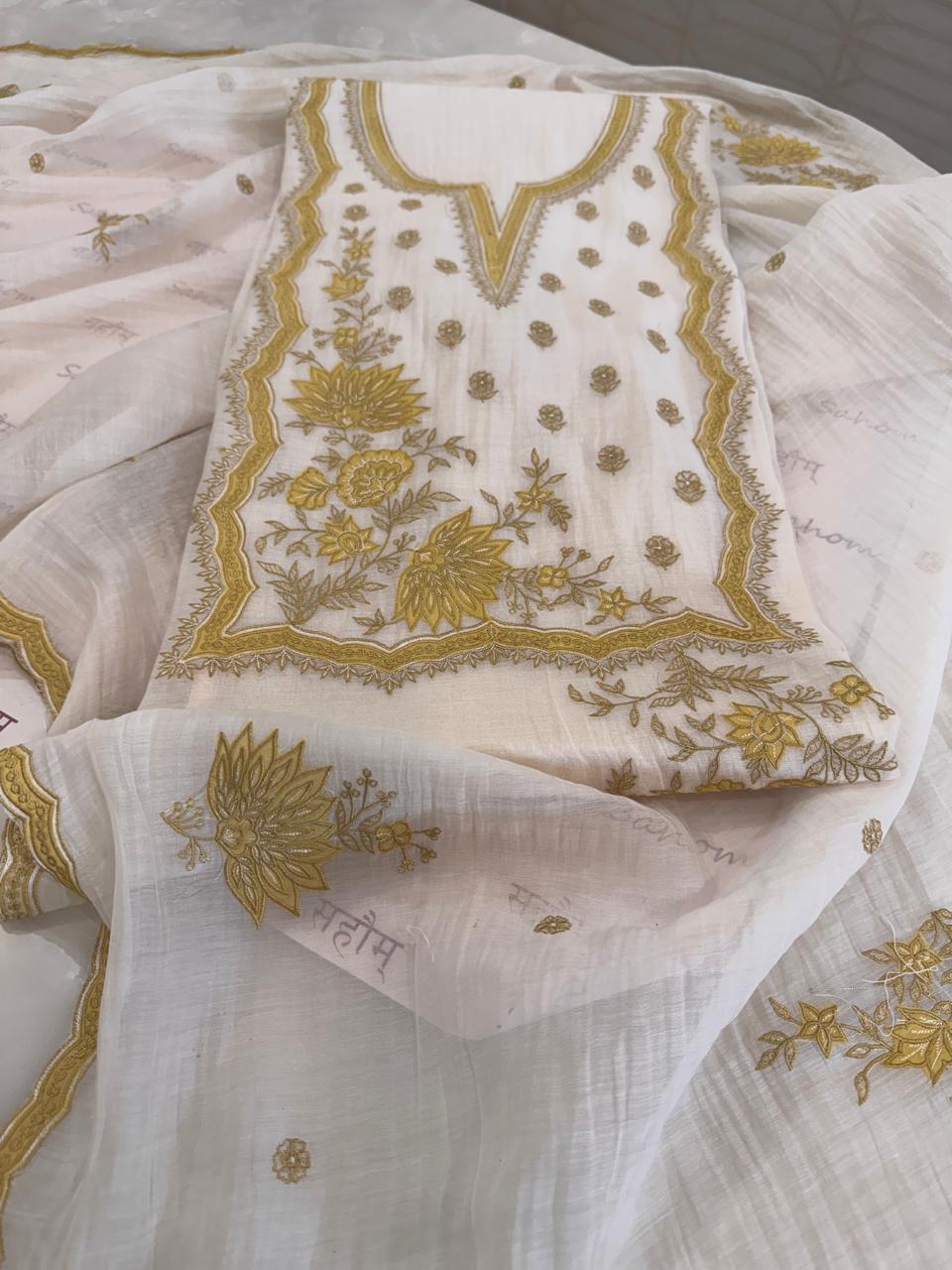 Pure Mul Chanderi Thread & Appliqué Work Suit Set