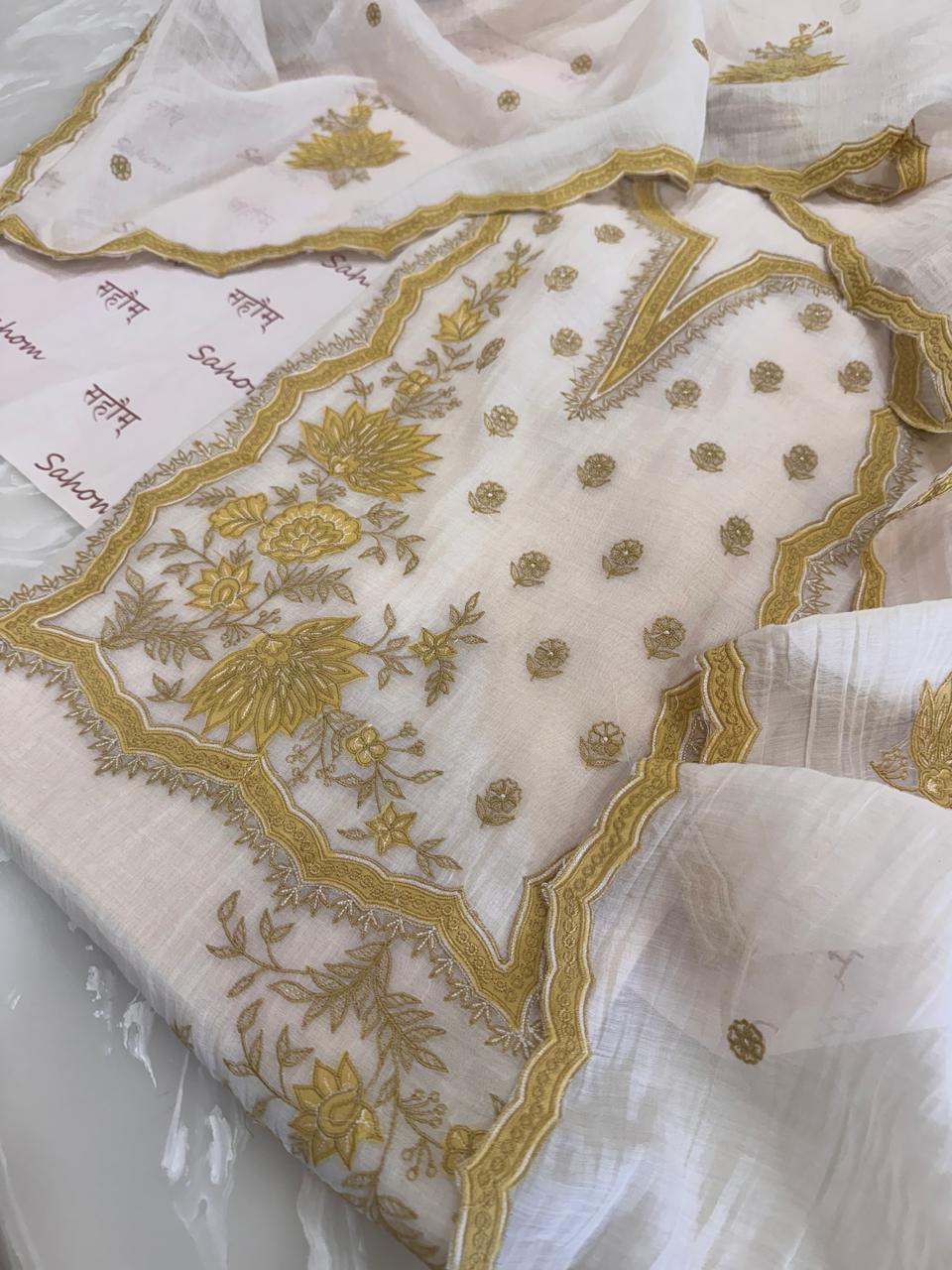 Pure Mul Chanderi Thread & Appliqué Work Suit Set
