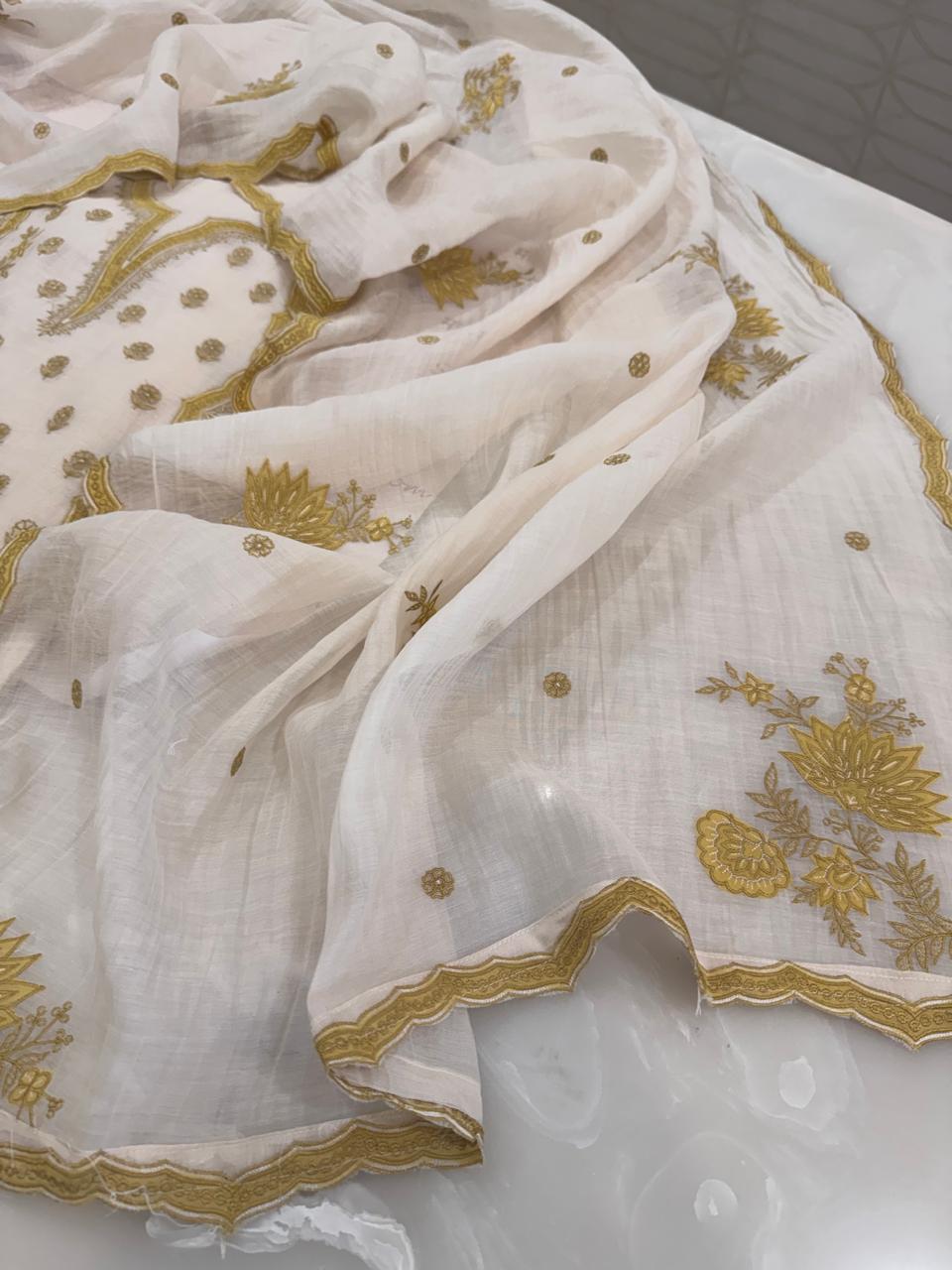 Pure Mul Chanderi Thread & Appliqué Work Suit Set