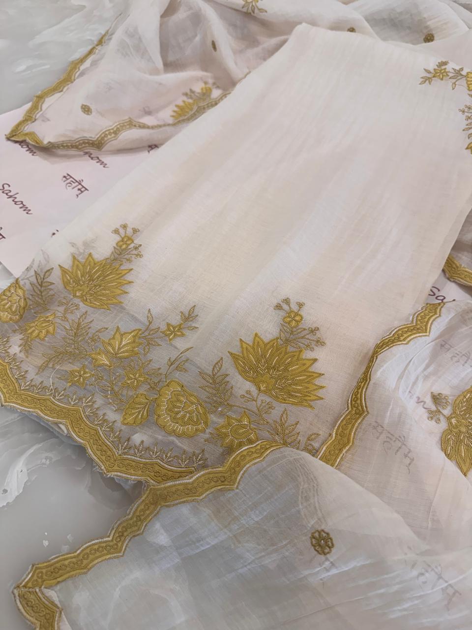 Pure Mul Chanderi Thread & Appliqué Work Suit Set