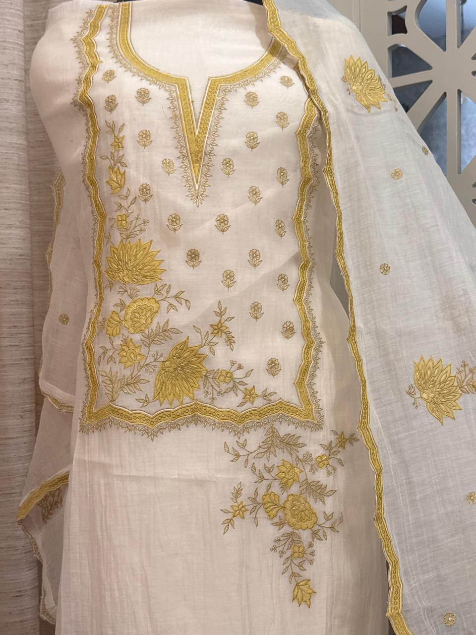 Pure Mul Chanderi Thread & Appliqué Work Suit Set