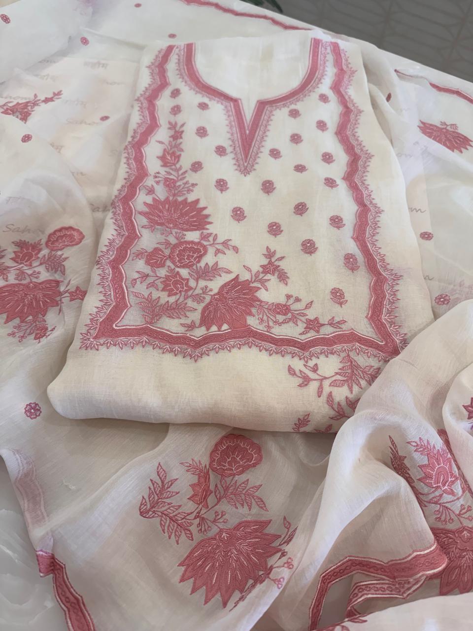 Pure Mul Chanderi Thread & Appliqué Work Suit Set