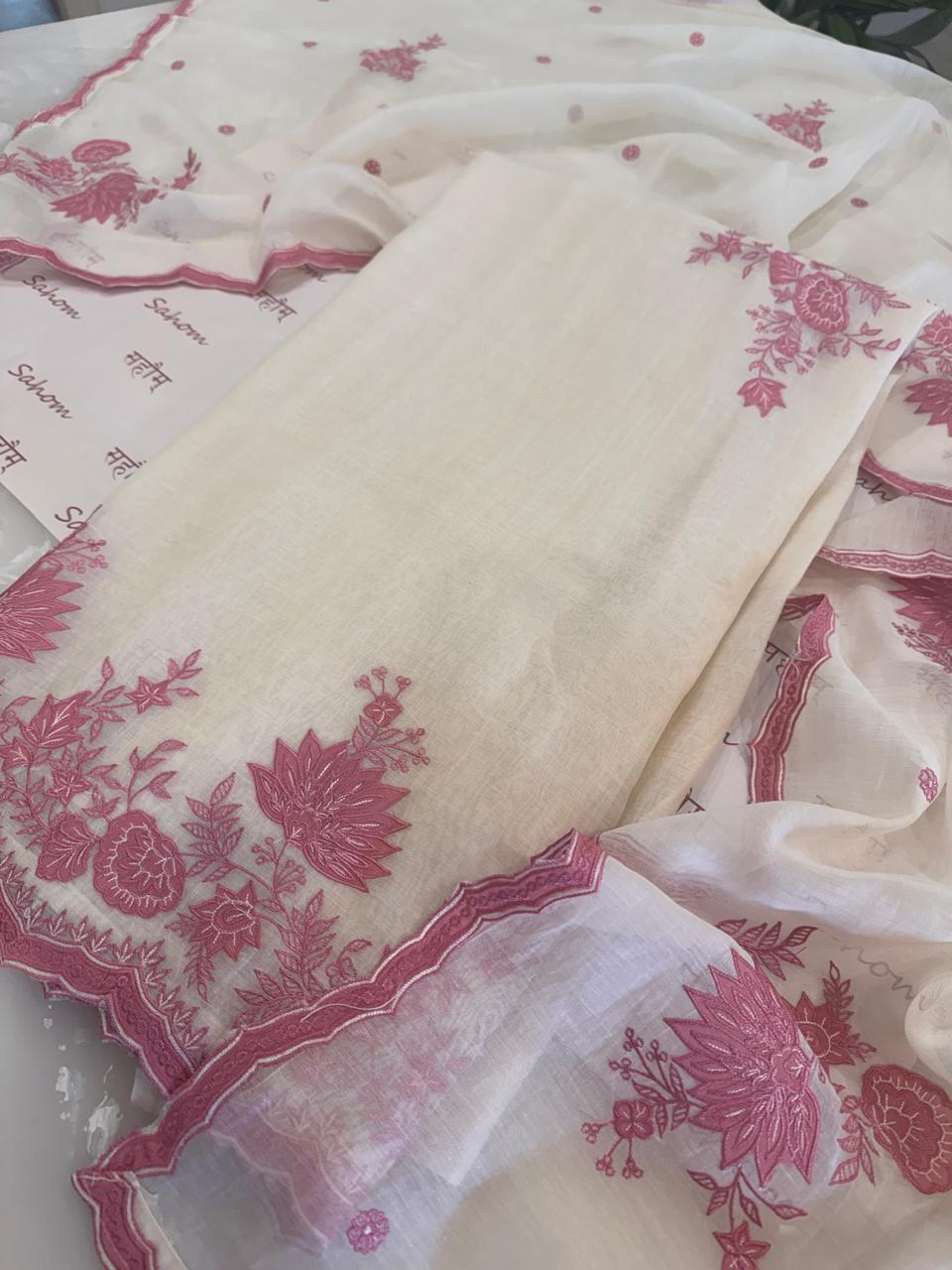 Pure Mul Chanderi Thread & Appliqué Work Suit Set