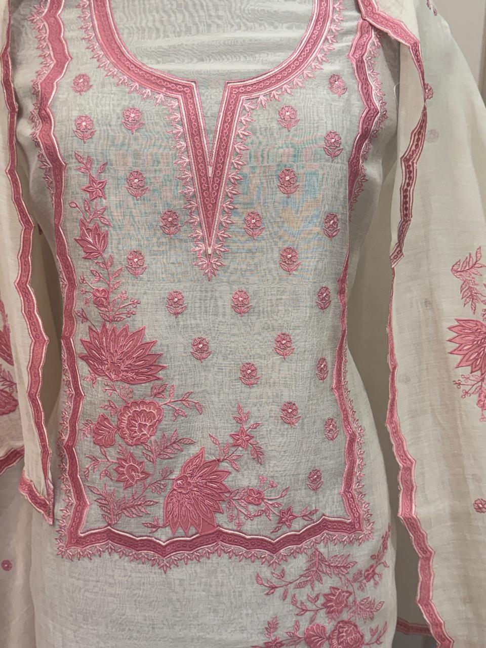 Pure Mul Chanderi Thread & Appliqué Work Suit Set