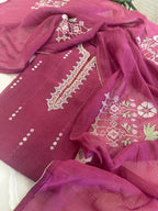 Pure Mul Chanderi Thread & Mirror Work Suit Set