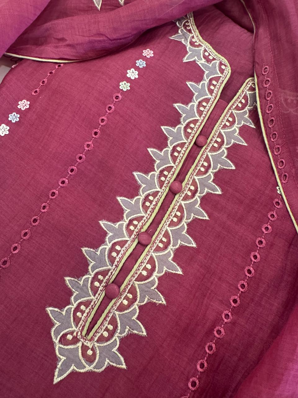 Pure Mul Chanderi Thread & Mirror Work Suit Set