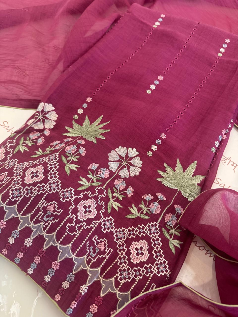 Pure Mul Chanderi Thread & Mirror Work Suit Set