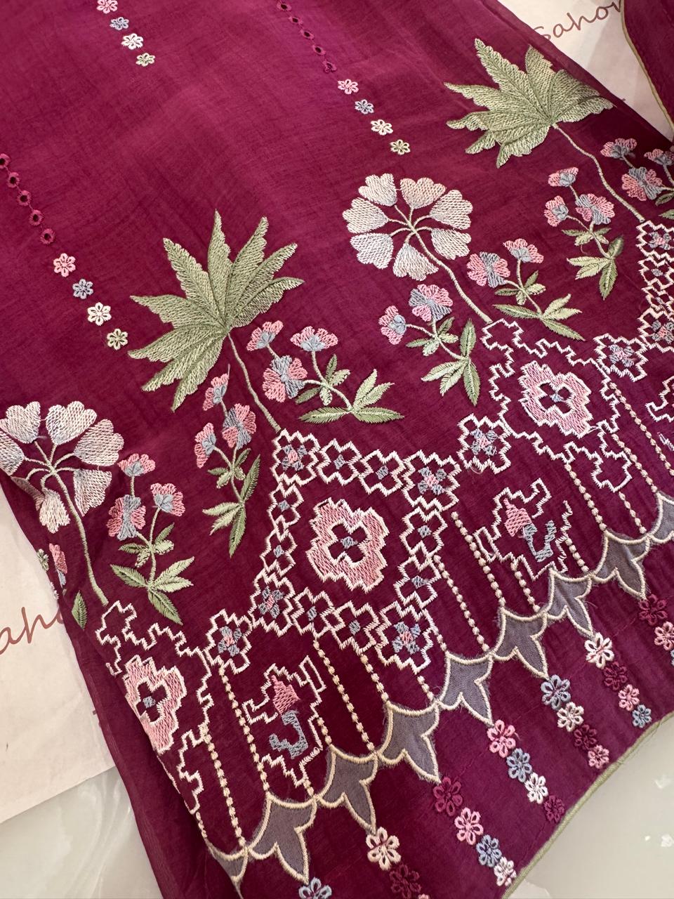 Pure Mul Chanderi Thread & Mirror Work Suit Set