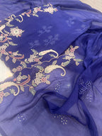 Pure Mul Chanderi Multicolor Embroidered Semi-Stitched Kurta Dupatta Set