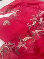 Pure Mul Chanderi Multicolor Embroidered Semi-Stitched Kurta Dupatta Set