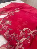 Pure Mul Chanderi Multicolor Embroidered Semi-Stitched Kurta Dupatta Set