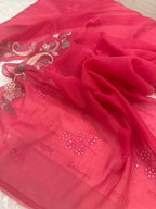Pure Mul Chanderi Multicolor Embroidered Semi-Stitched Kurta Dupatta Set
