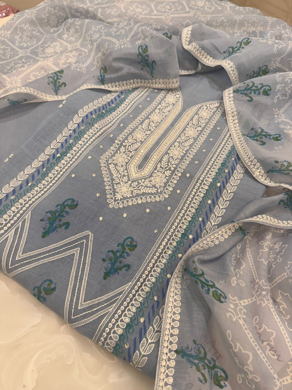 Pure Mul Chanderi Printed & Embroidered Kurta Dupatta Set
