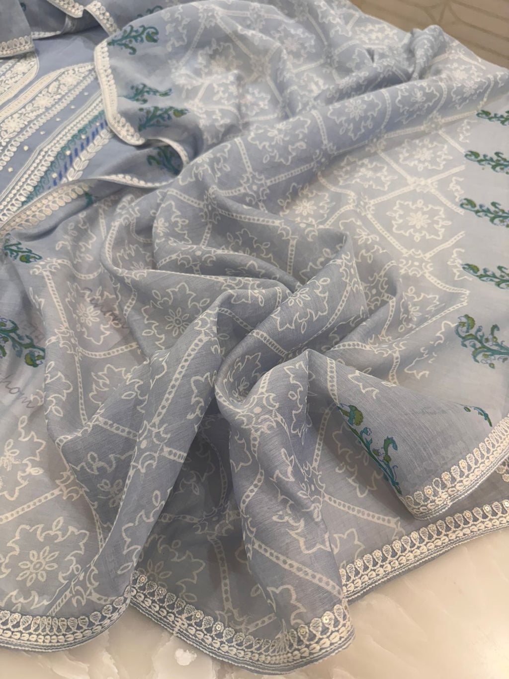 Pure Mul Chanderi Printed & Embroidered Kurta Dupatta Set
