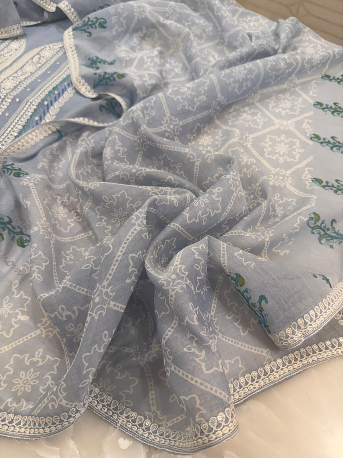 Pure Mul Chanderi Printed & Embroidered Kurta Dupatta Set