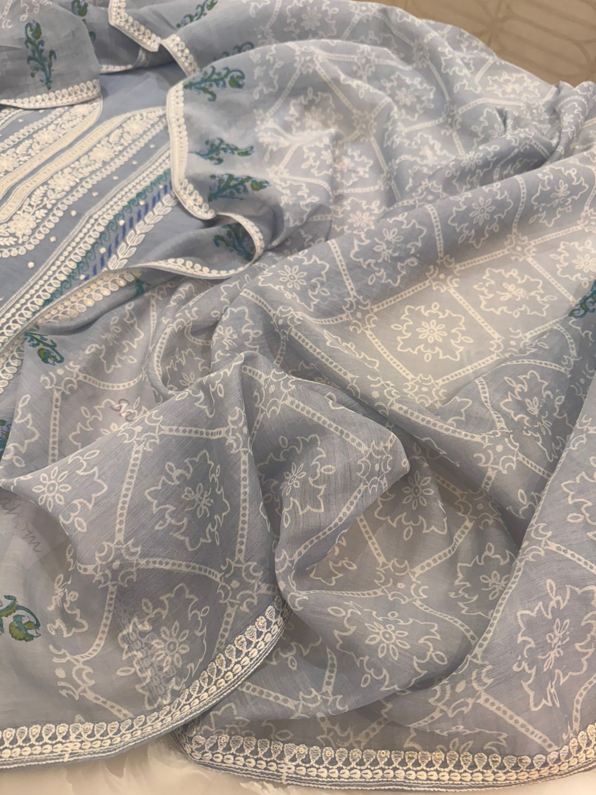 Pure Mul Chanderi Printed & Embroidered Kurta Dupatta Set