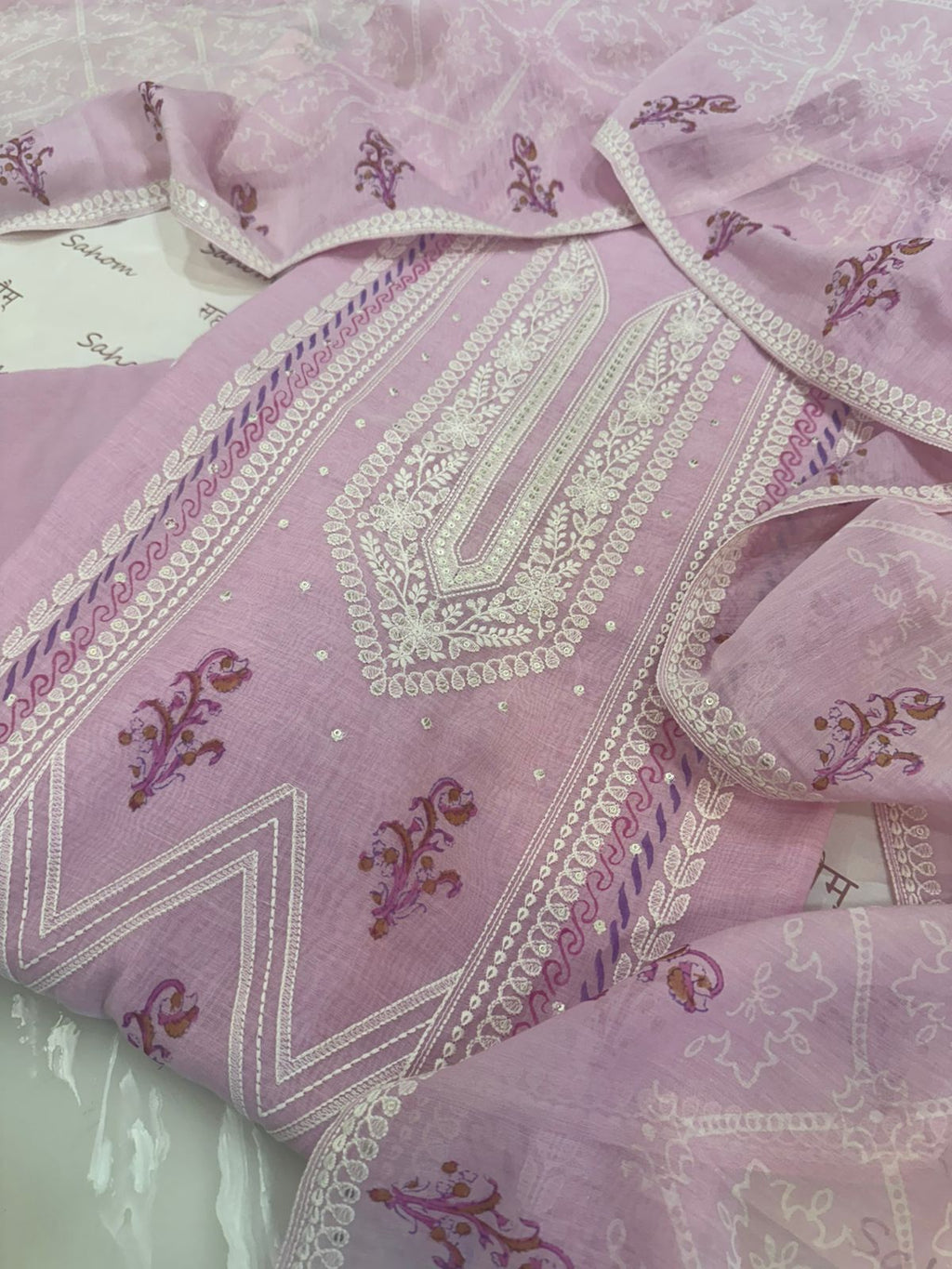 Pure Mul Chanderi Printed & Embroidered Kurta Dupatta Set