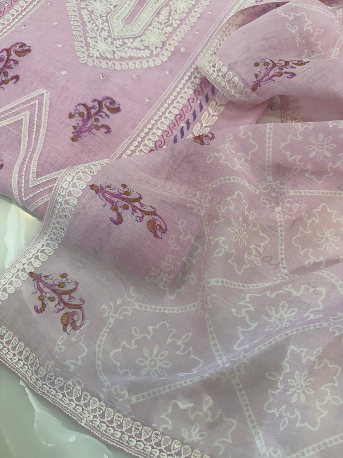 Pure Mul Chanderi Printed & Embroidered Kurta Dupatta Set