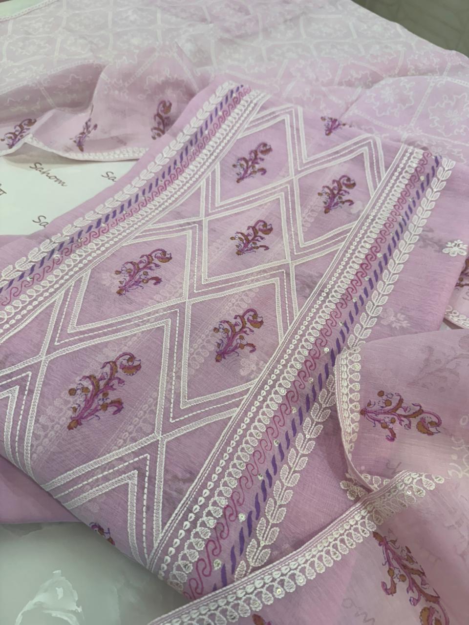 Pure Mul Chanderi Printed & Embroidered Kurta Dupatta Set