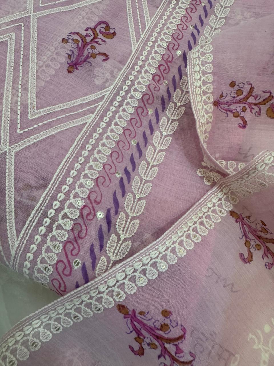Pure Mul Chanderi Printed & Embroidered Kurta Dupatta Set