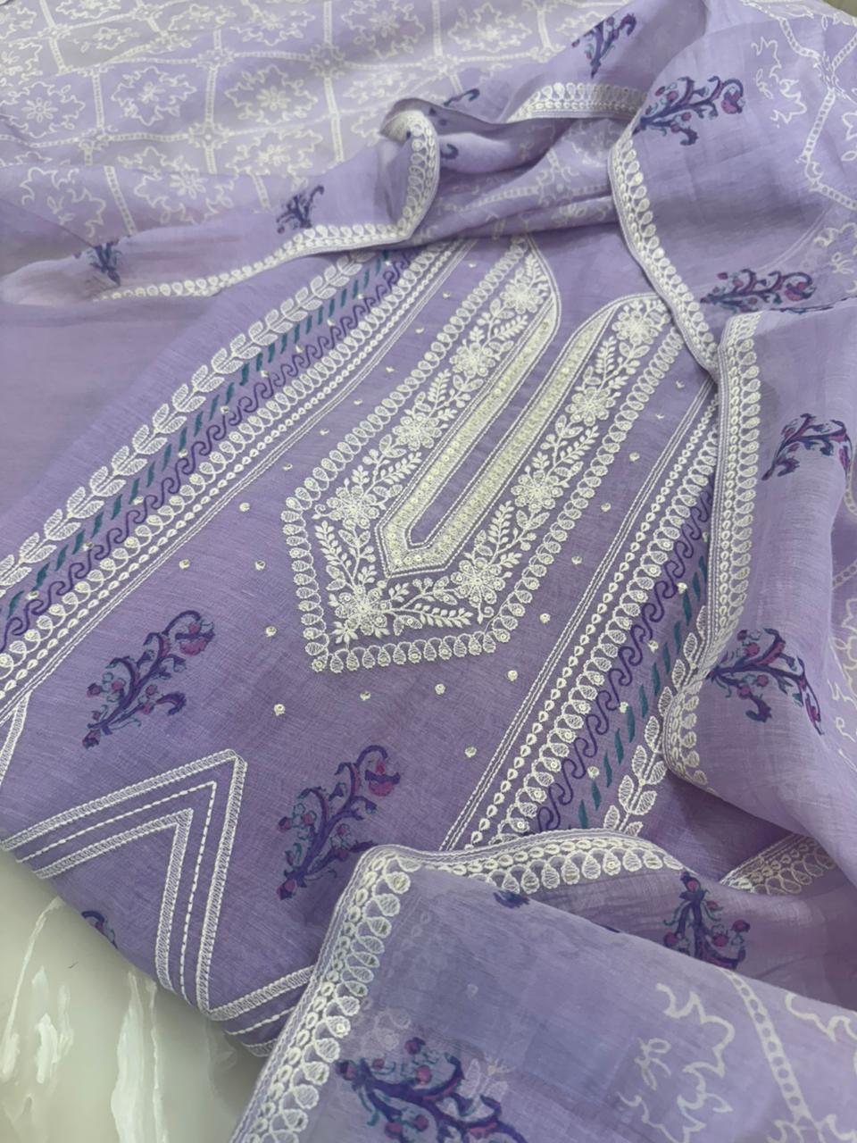 Pure Mul Chanderi Printed & Embroidered Kurta Dupatta Set