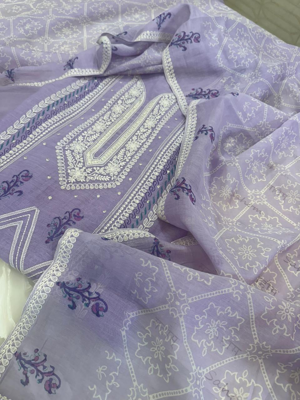 Pure Mul Chanderi Printed & Embroidered Kurta Dupatta Set