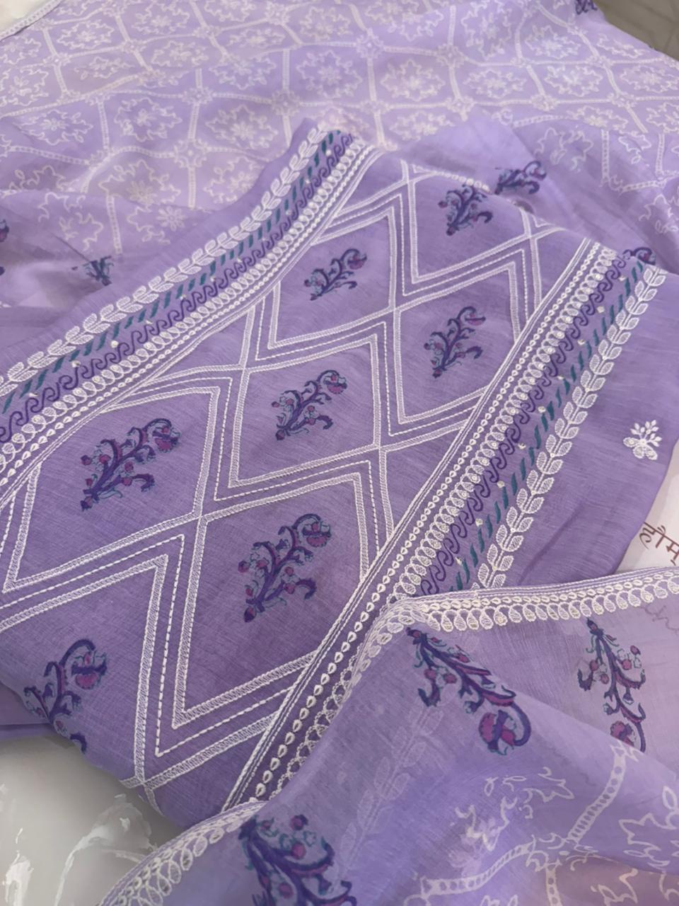 Pure Mul Chanderi Printed & Embroidered Kurta Dupatta Set