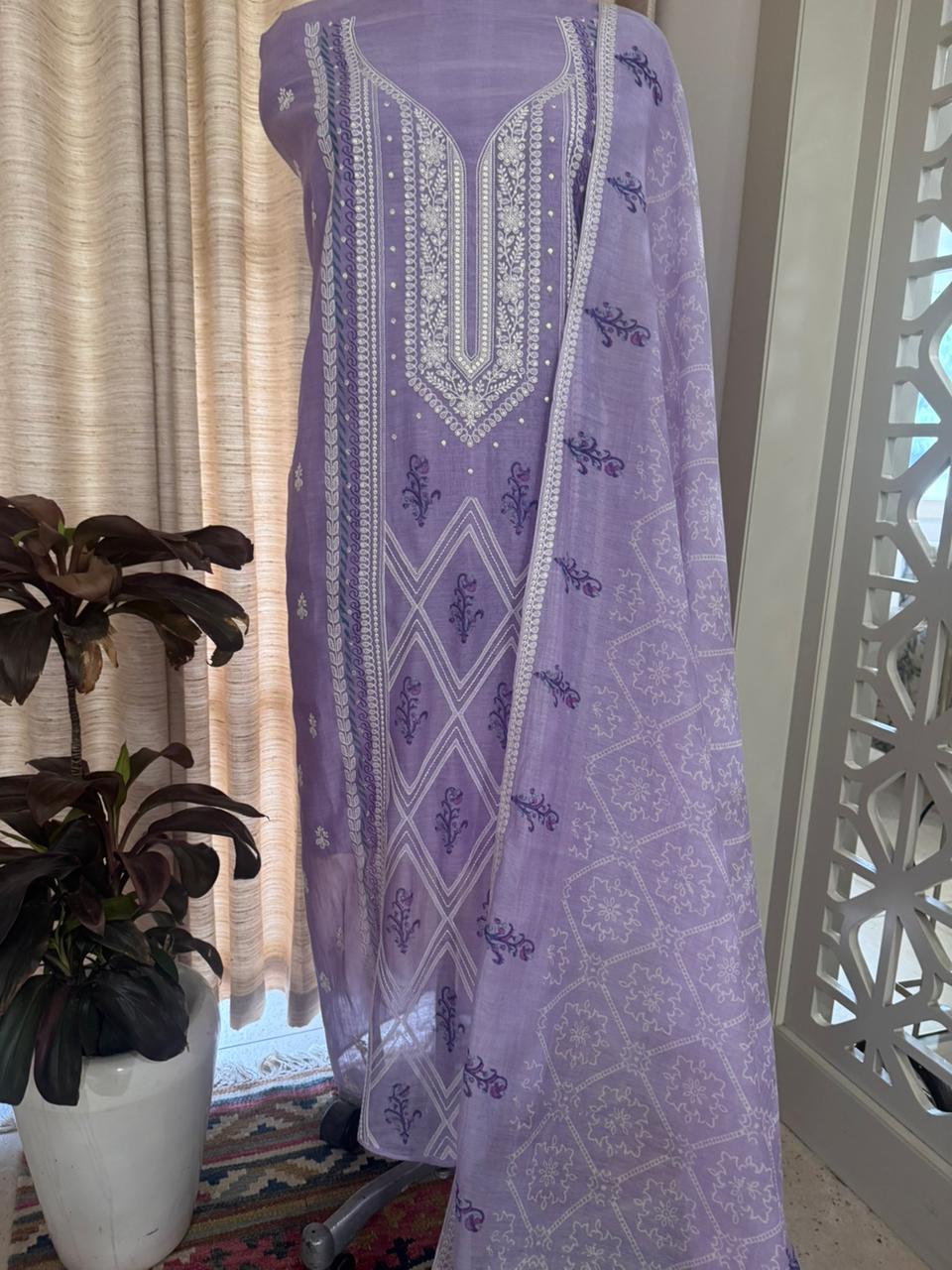 Pure Mul Chanderi Printed & Embroidered Kurta Dupatta Set